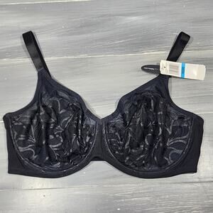 Paramour Bra 40DDD Lotus‎ Embroidered Unlined Bra Black